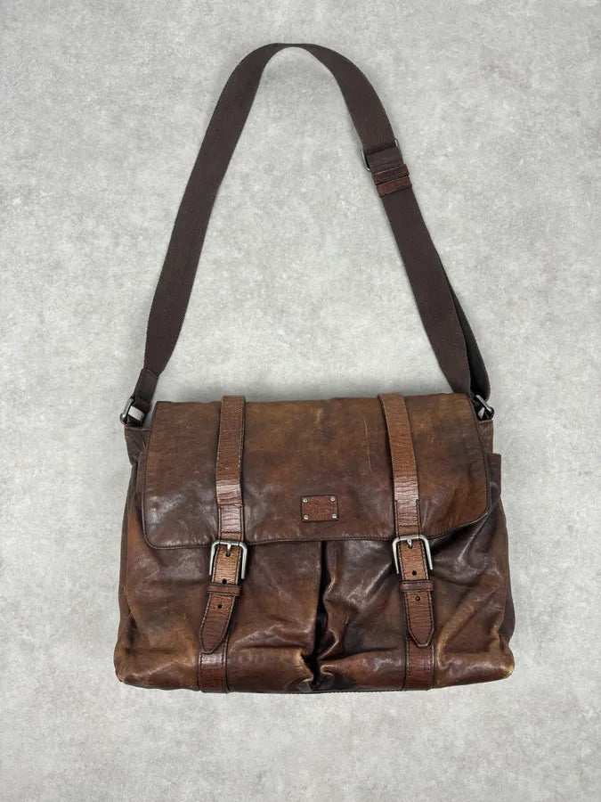 AW2008 Dolce & Gabbana Brown Leather Vintage Messenger Bag tuhAESY 0