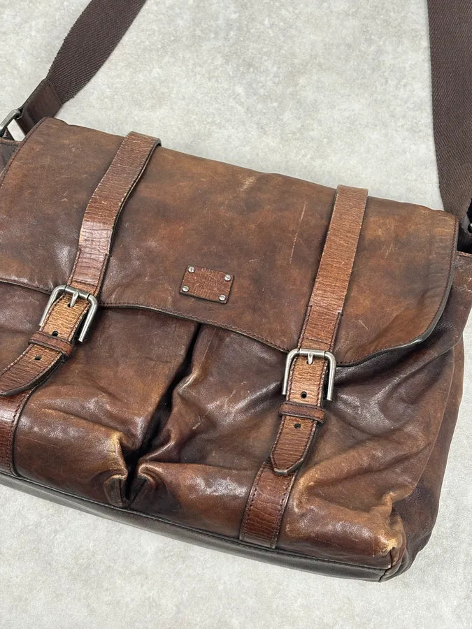 AW2008 Dolce & Gabbana Brown Leather Vintage Messenger Bag tuhAESY 3