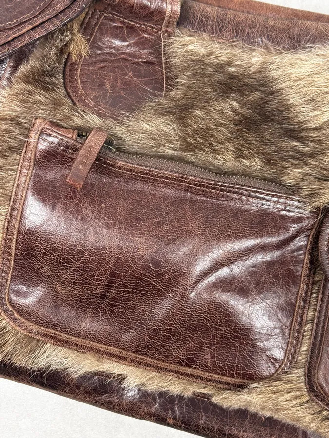 2000s Dolce & Gabbana Brown Multi-Pocket Fur Handle Bag dsyIKYn 7