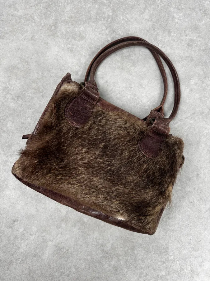 2000s Dolce & Gabbana Brown Multi-Pocket Fur Handle Bag dsyIKYn 5