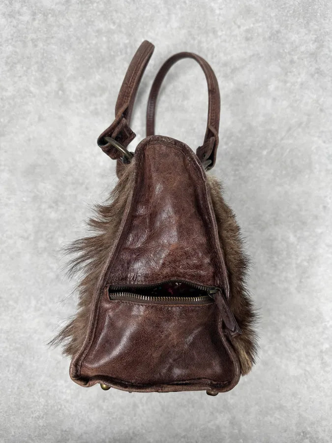 2000s Dolce & Gabbana Brown Multi-Pocket Fur Handle Bag dsyIKYn 9