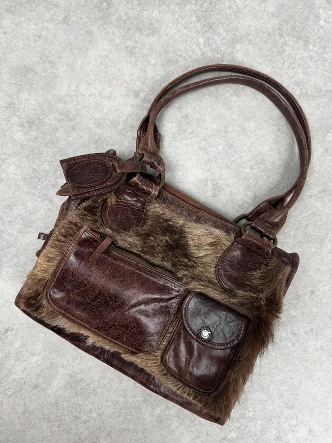 2000s Dolce & Gabbana Brown Multi-Pocket Fur Handle Bag dsyIKYn 4
