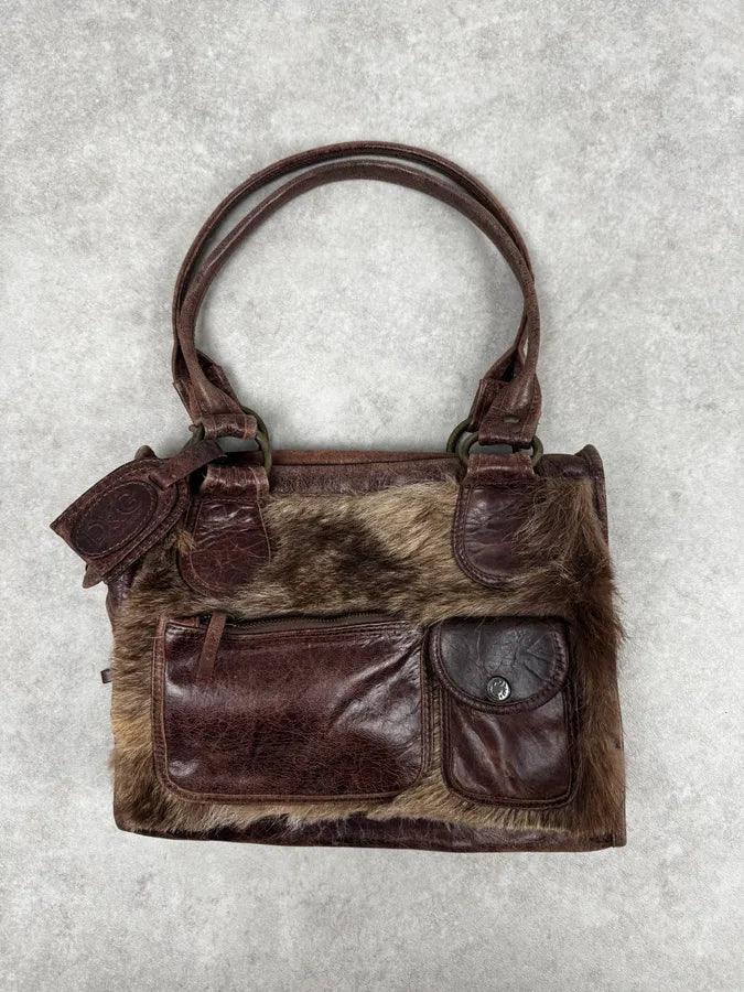 2000s Dolce & Gabbana Brown Multi-Pocket Fur Handle Bag dsyIKYn 0
