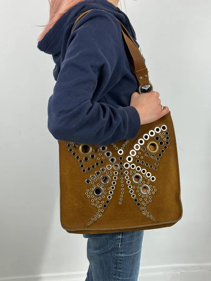 Dolce & Gabbana Brown Suede Studded Butterfly Shoulder Bag dohcPJJ 2
