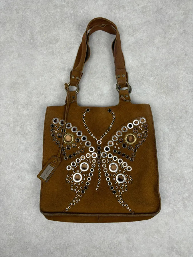Dolce & Gabbana Brown Suede Studded Butterfly Shoulder Bag dohcPJJ 0