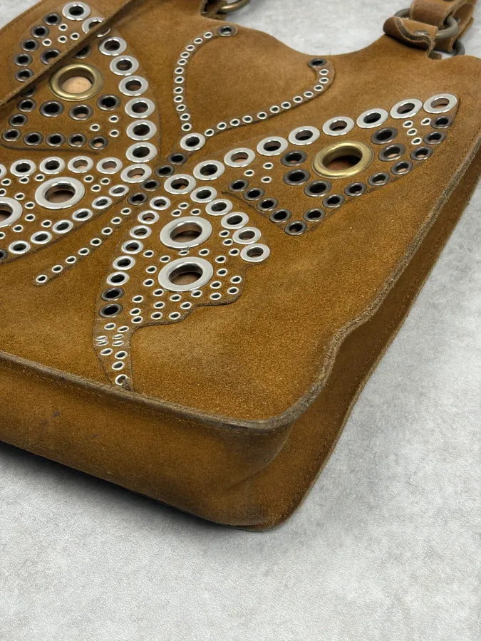 Dolce & Gabbana Brown Suede Studded Butterfly Shoulder Bag dohcPJJ 5