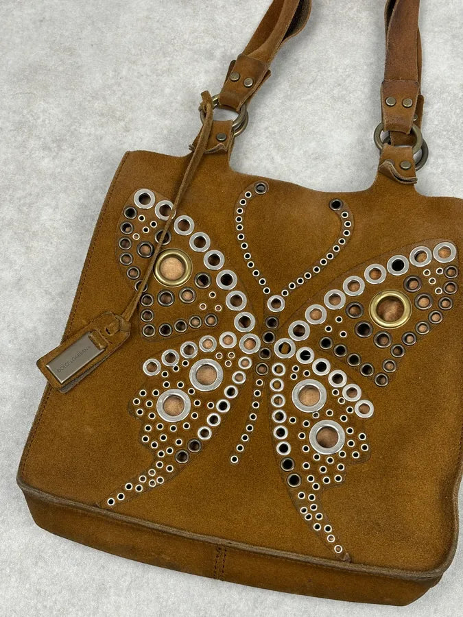 Dolce & Gabbana Brown Suede Studded Butterfly Shoulder Bag dohcPJJ 3