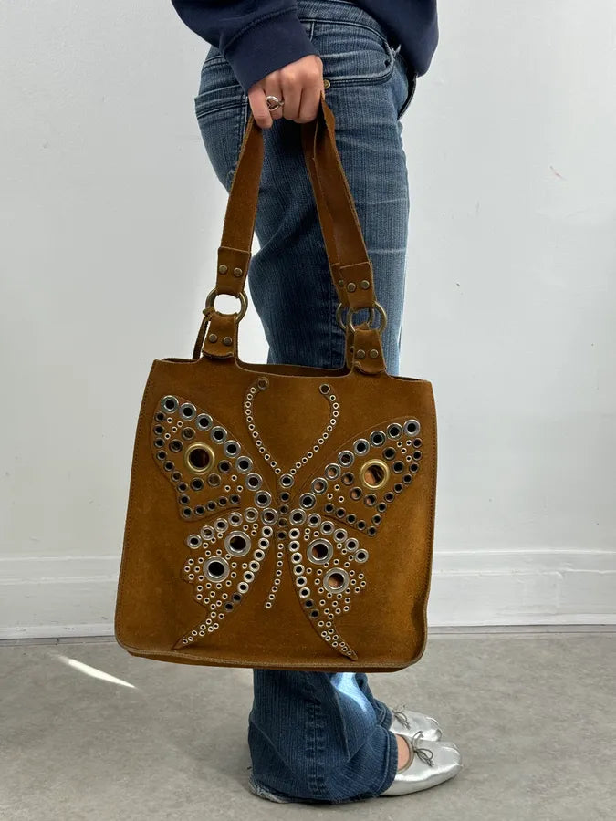 Dolce & Gabbana Brown Suede Studded Butterfly Shoulder Bag dohcPJJ 1