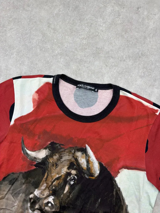 SS2015 Dolce & Gabbana Burgundy Cotton Bull T-Shirt nqOJcPP 3