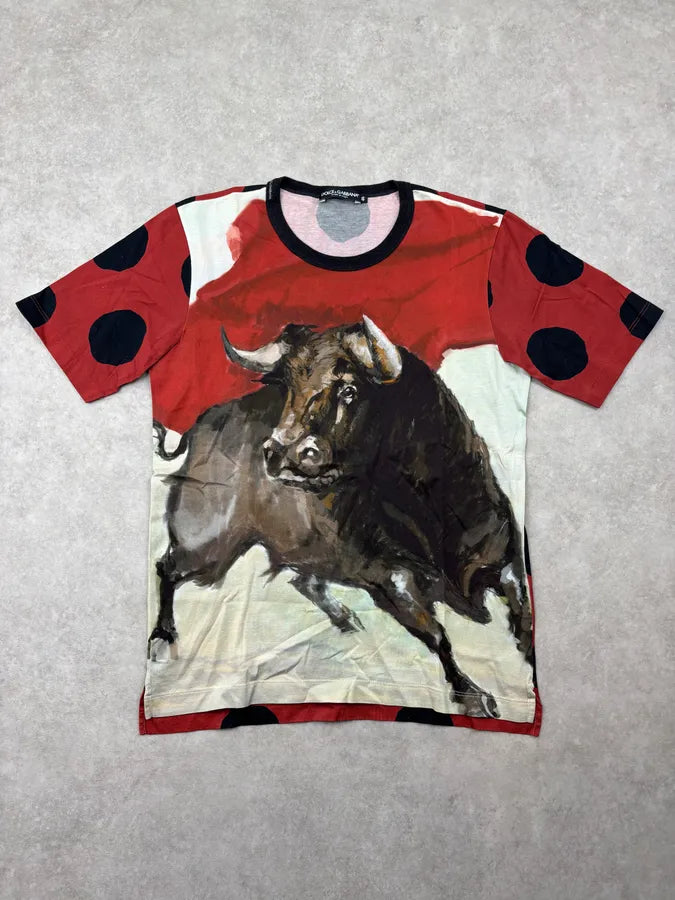 SS2015 Dolce & Gabbana Burgundy Cotton Bull T-Shirt nqOJcPP 0