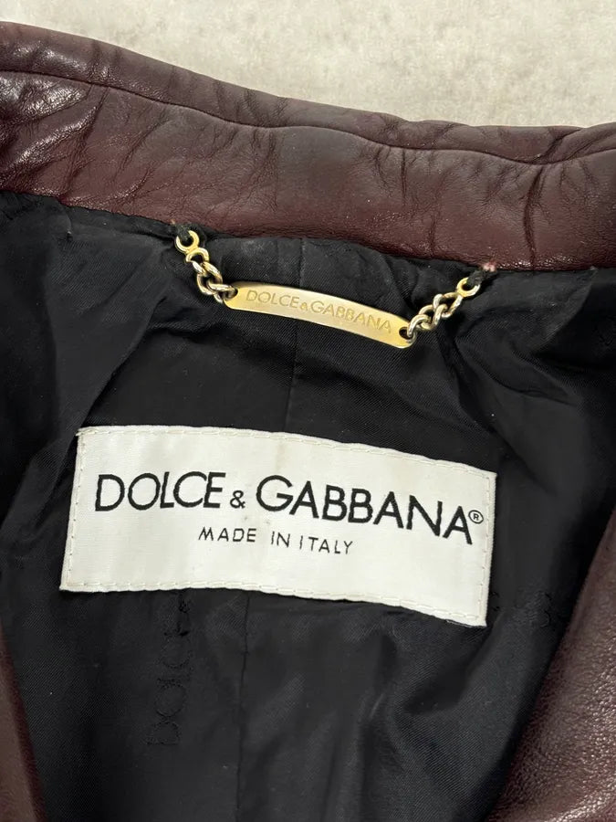 1990s Dolce & Gabbana Burgundy Leather Long Coat  lnIxYhv 8