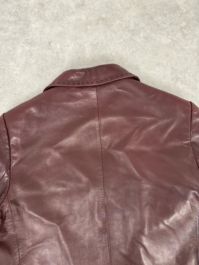 1990s Dolce & Gabbana Burgundy Leather Long Coat  lnIxYhv 5