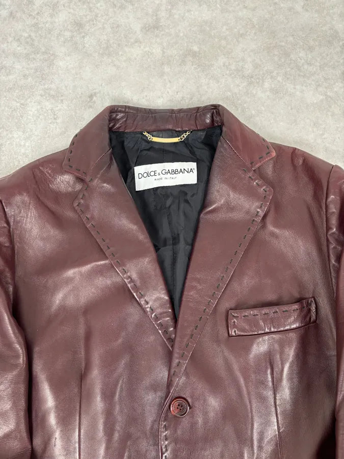1990s Dolce & Gabbana Burgundy Leather Long Coat  lnIxYhv 3