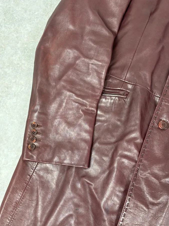 1990s Dolce & Gabbana Burgundy Leather Long Coat  lnIxYhv 7