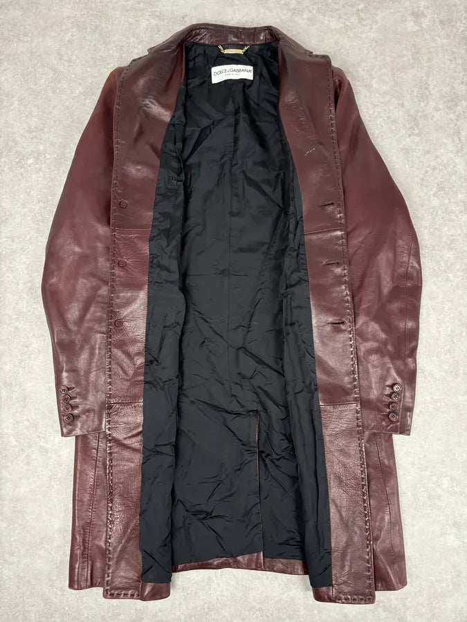 1990s Dolce & Gabbana Burgundy Leather Long Coat  lnIxYhv 6