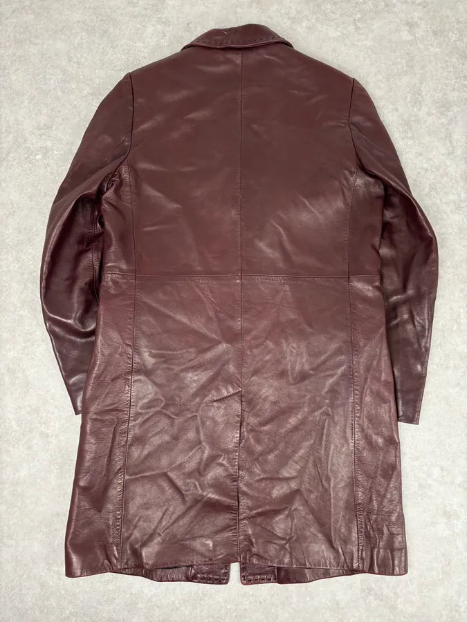 1990s Dolce & Gabbana Burgundy Leather Long Coat  lnIxYhv 4