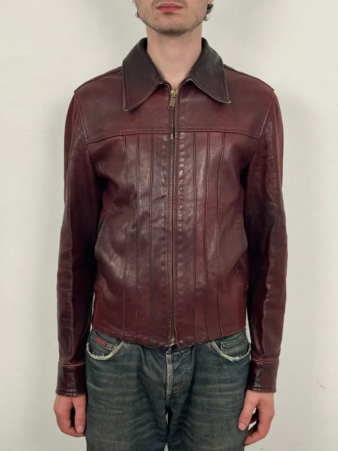 2000s Dolce & Gabbana Burgundy Moto Leather Jacket gPpouDq 1