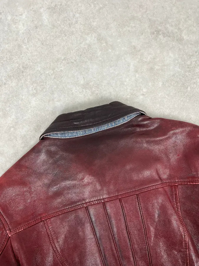 2000s Dolce & Gabbana Burgundy Moto Leather Jacket gPpouDq 6