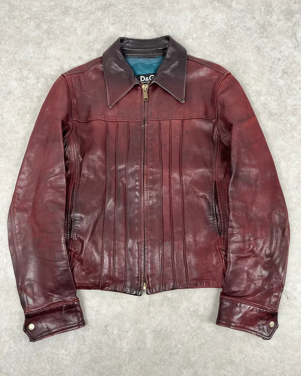 2000s Dolce & Gabbana Burgundy Moto Leather Jacket gPpouDq 0