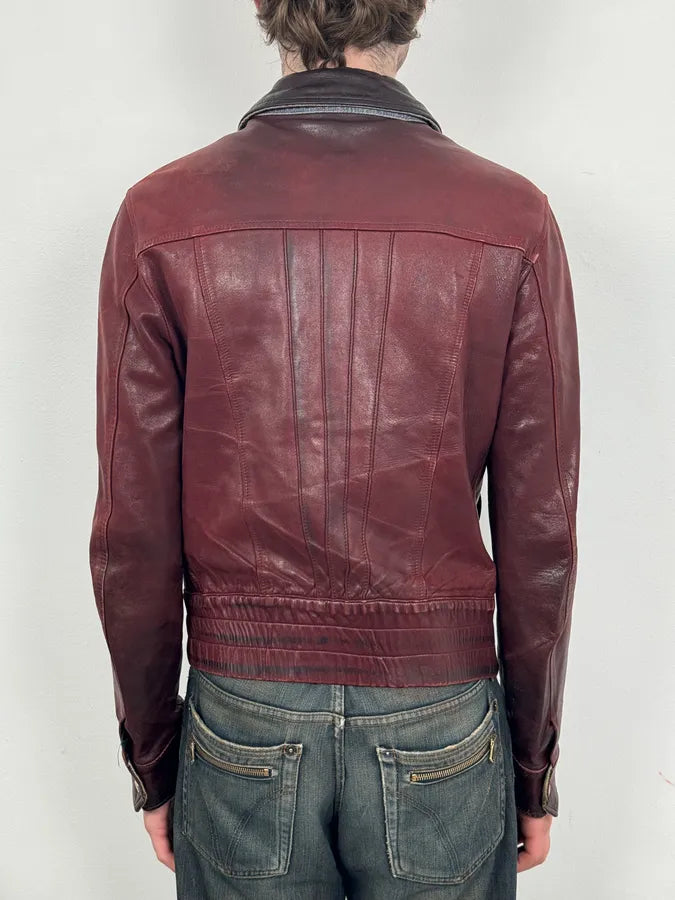 2000s Dolce & Gabbana Burgundy Moto Leather Jacket gPpouDq 2