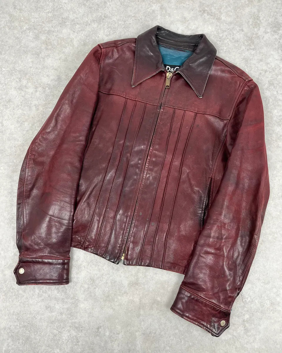 2000s Dolce & Gabbana Burgundy Moto Leather Jacket gPpouDq 4