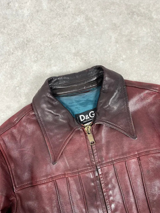 2000s Dolce & Gabbana Burgundy Moto Leather Jacket gPpouDq 3