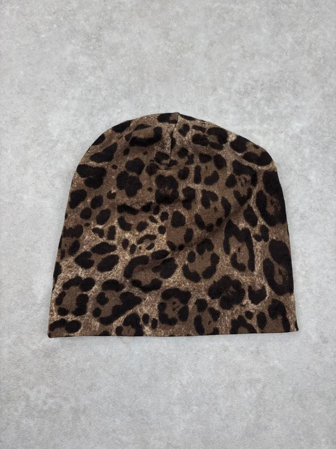 2010s Dolce & Gabbana Camel Leopard Print Beanie ViCiaFv 5