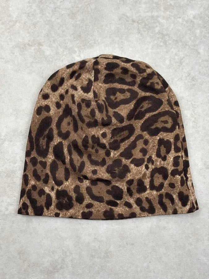 2010s Dolce & Gabbana Camel Leopard Print Beanie ViCiaFv 0