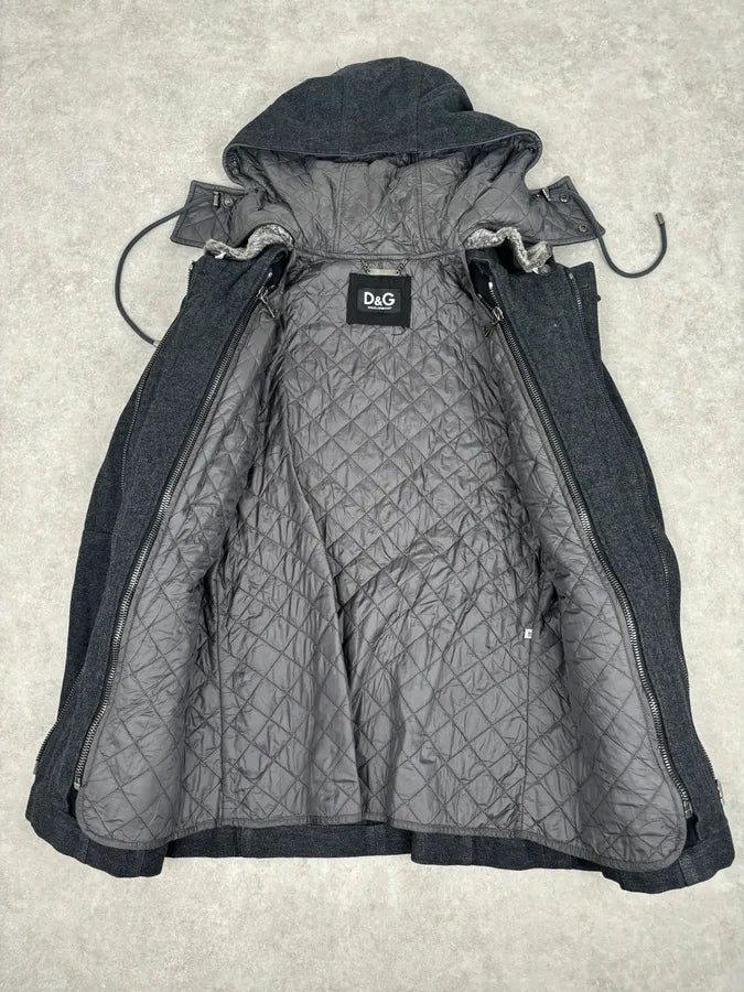 AW2010 Dolce & Gabbana Charcoal Wool Multi-Pocket Coat euWElJg 8