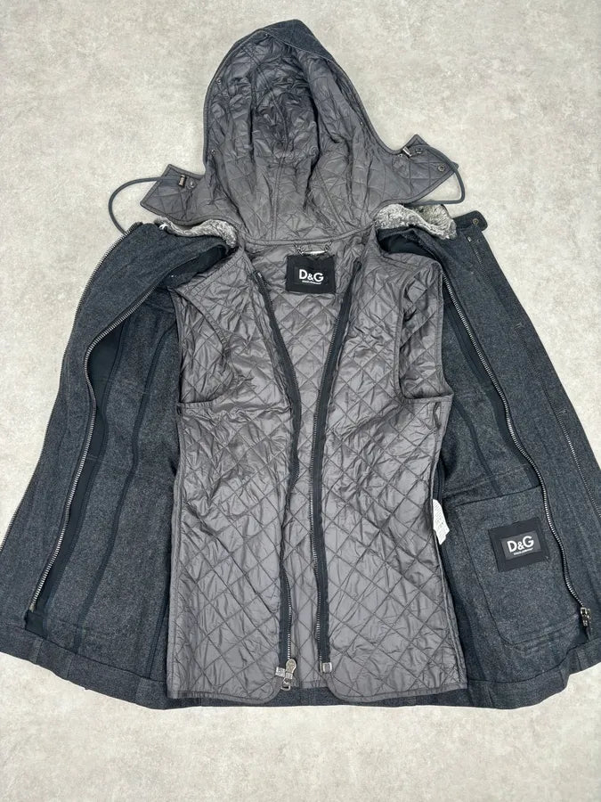 AW2010 Dolce & Gabbana Charcoal Wool Multi-Pocket Coat euWElJg 7