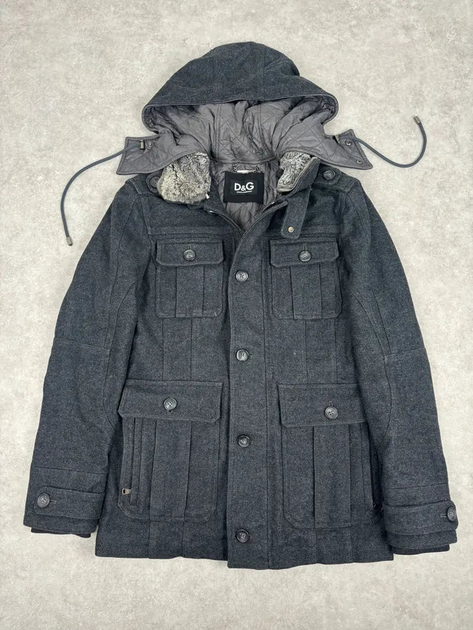 AW2010 Dolce & Gabbana Charcoal Wool Multi-Pocket Coat euWElJg 2