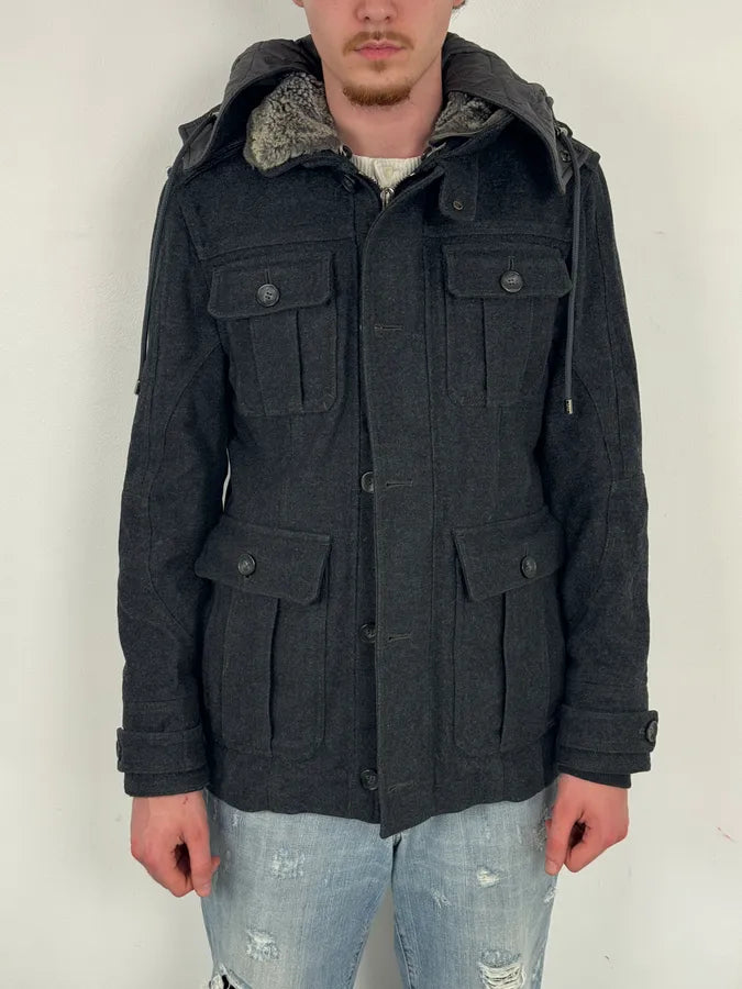 AW2010 Dolce & Gabbana Charcoal Wool Multi-Pocket Coat euWElJg 0