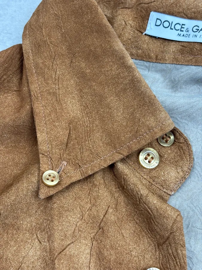 1990s Dolce & Gabbana Cognac Marble Effect Shirt RmGGTKQ 7