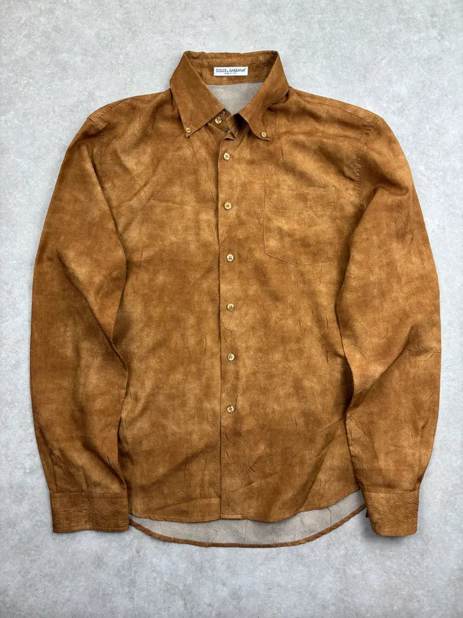1990s Dolce & Gabbana Cognac Marble Effect Shirt RmGGTKQ 0