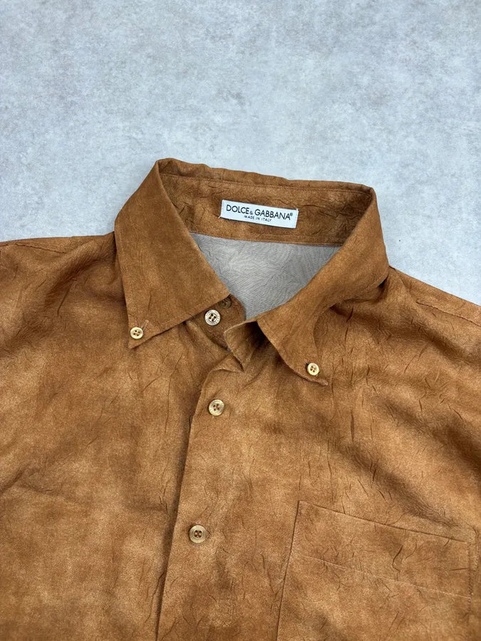 1990s Dolce & Gabbana Cognac Marble Effect Shirt RmGGTKQ 3