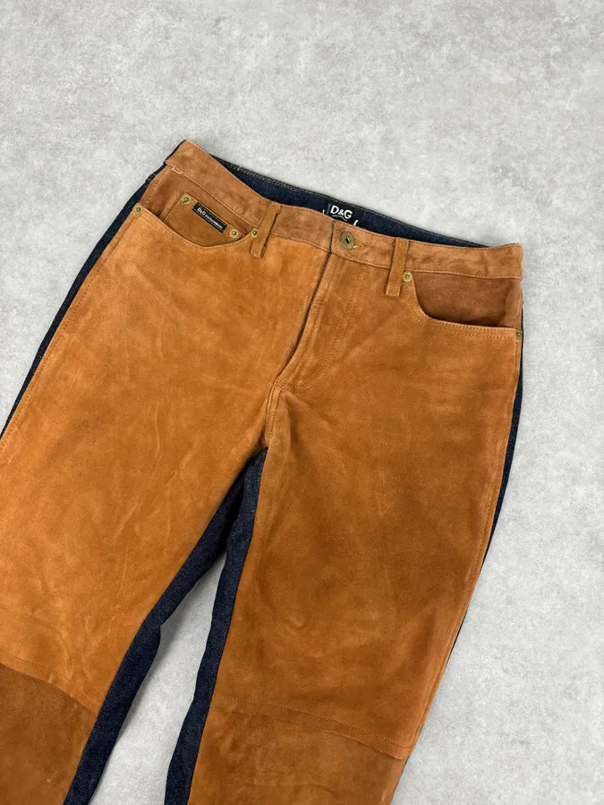2000s Dolce & Gabbana Cognac Suede Two-Tone Contrast Panel Jeans RZcvCMy 4