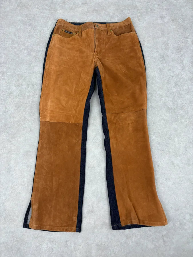 2000s Dolce & Gabbana Cognac Suede Two-Tone Contrast Panel Jeans RZcvCMy 3