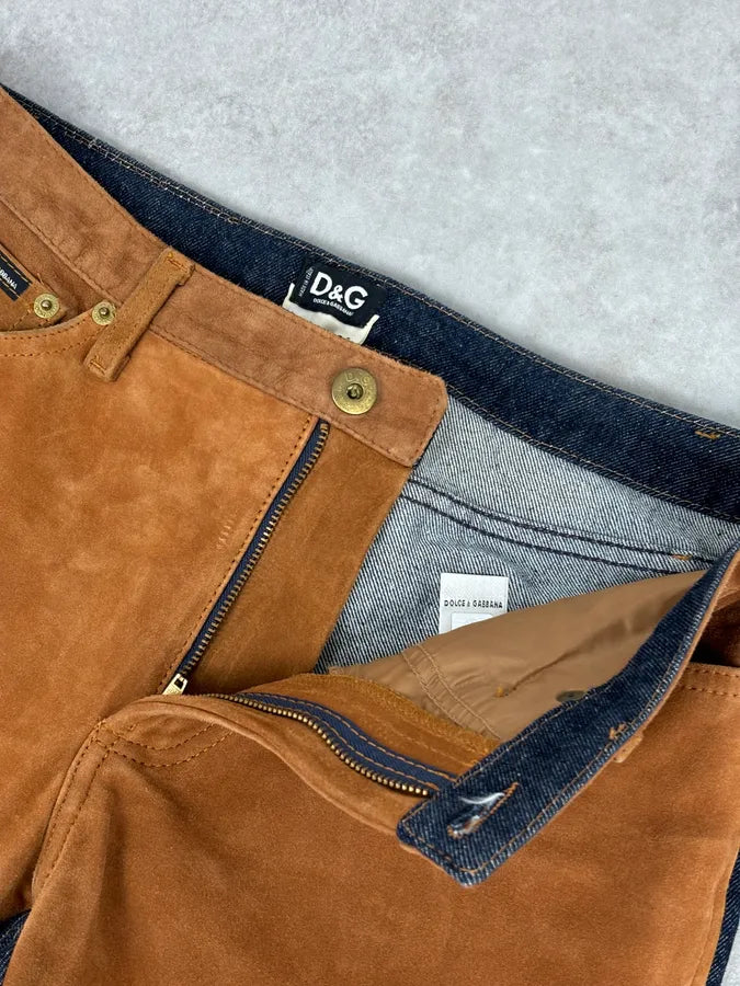 2000s Dolce & Gabbana Cognac Suede Two-Tone Contrast Panel Jeans RZcvCMy 8