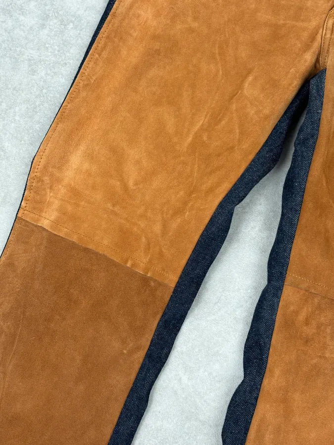 2000s Dolce & Gabbana Cognac Suede Two-Tone Contrast Panel Jeans RZcvCMy 9
