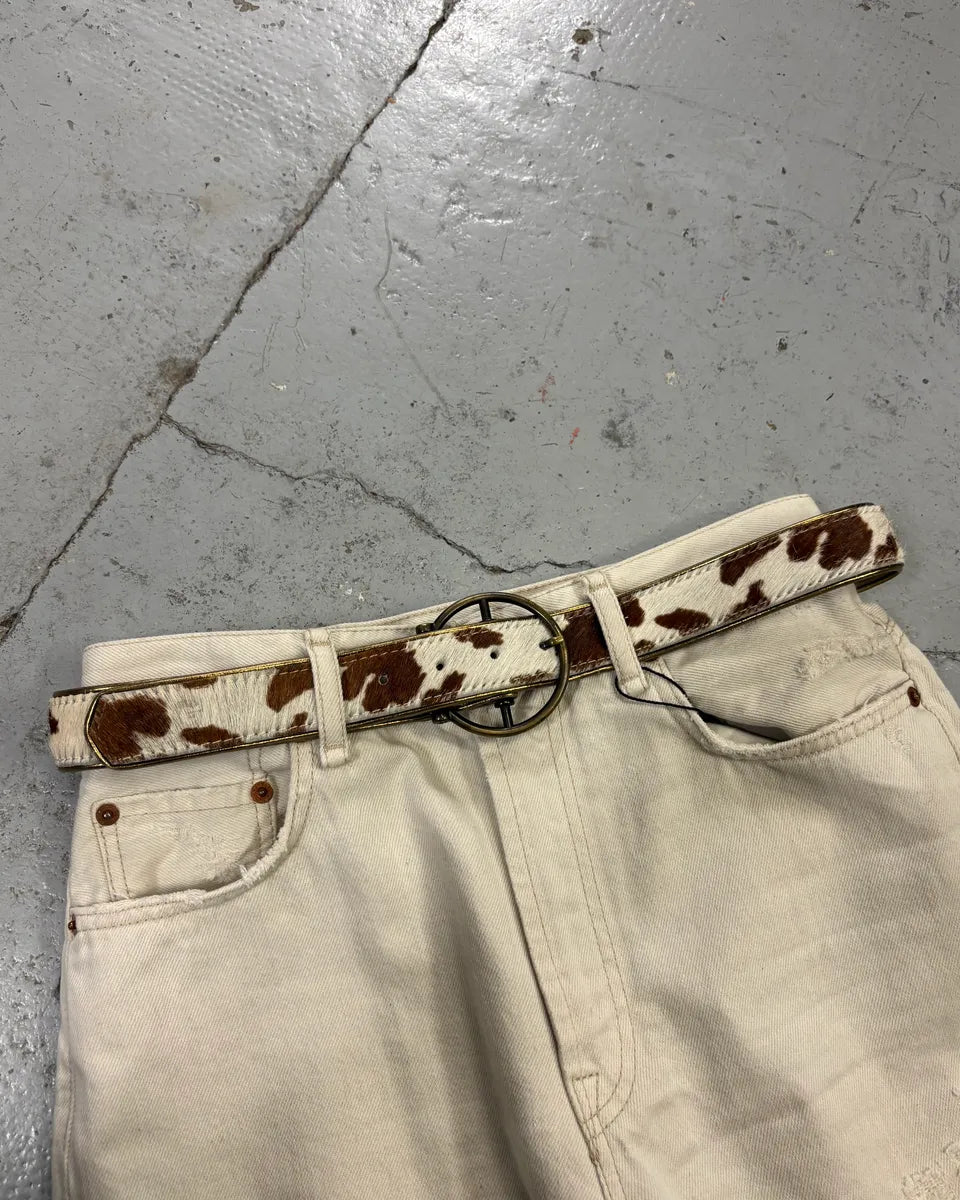 AW2004 Dolce & Gabbana Cream Calf Hair Cow Print Belt ngymDSt 1