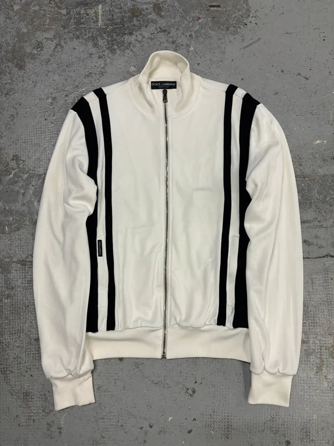 2010s Dolce & Gabbana Cream & Black Striped Blend Track Zip-up Sweater VeYSYYa 0