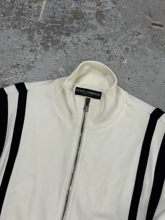 2010s Dolce & Gabbana Cream & Black Striped Blend Track Zip-up Sweater VeYSYYa 3