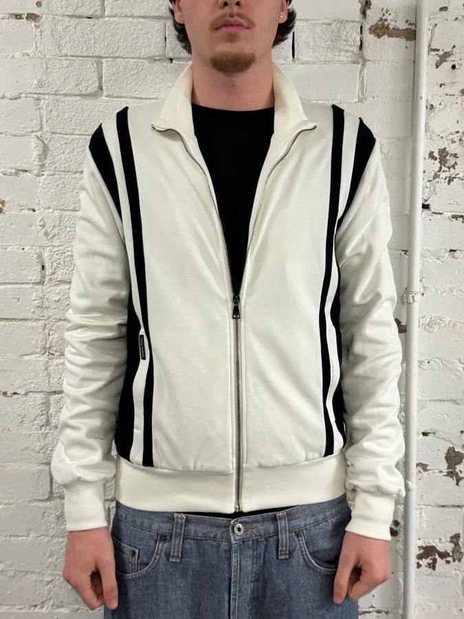 2010s Dolce & Gabbana Cream & Black Striped Blend Track Zip-up Sweater VeYSYYa 1