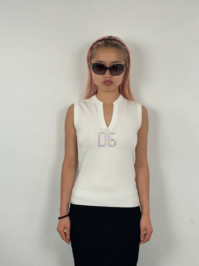 SS2006 Dolce & Gabbana White Sleeveless Logo Sweater mGXAKJG 0