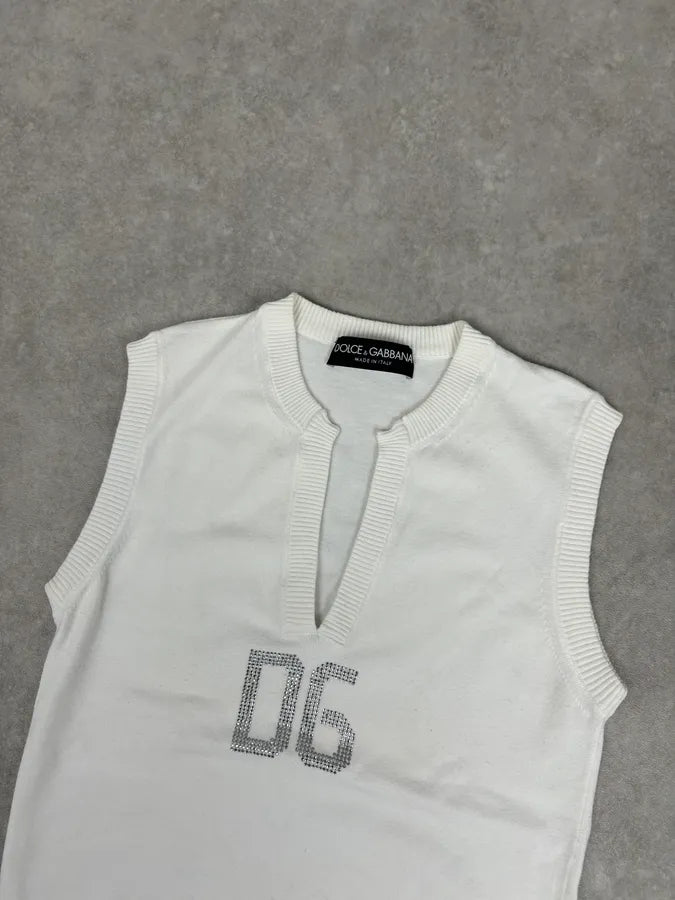 SS2006 Dolce & Gabbana White Sleeveless Logo Sweater mGXAKJG 3