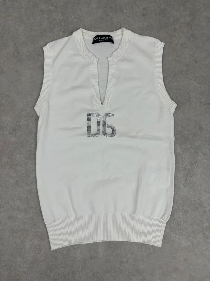 SS2006 Dolce & Gabbana White Sleeveless Logo Sweater mGXAKJG 2
