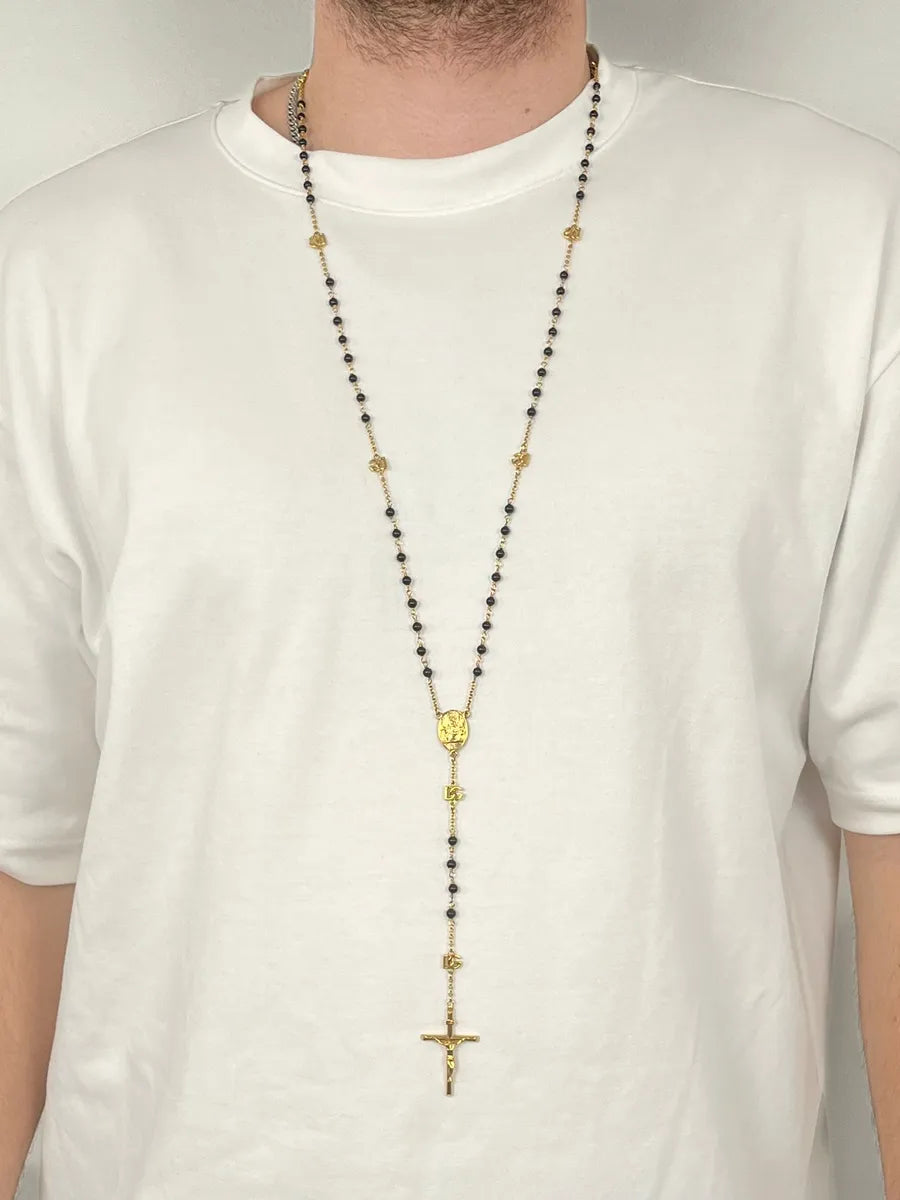 Dolce & Gabbana Cross Black & Gold Rosary Necklace TnBNImG 0