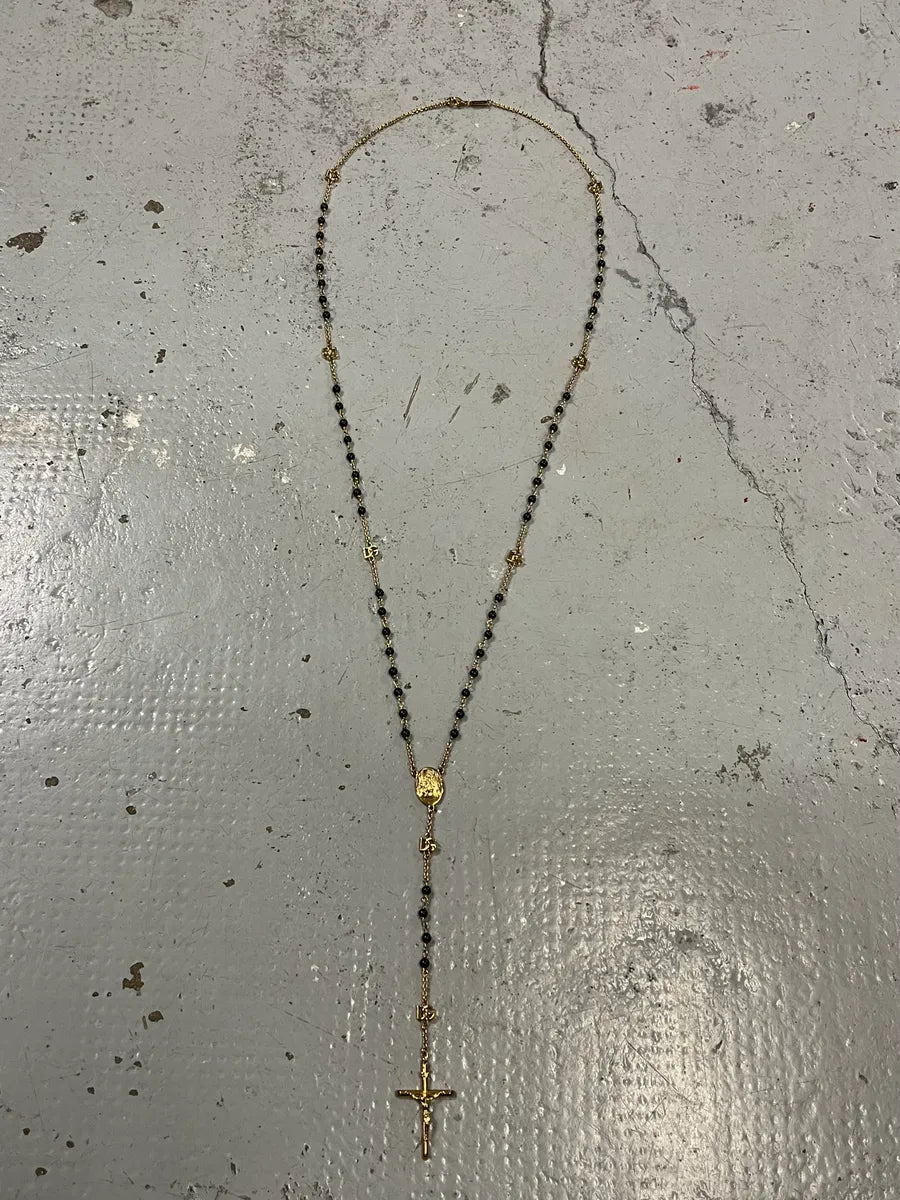 Dolce & Gabbana Cross Black & Gold Rosary Necklace TnBNImG 1