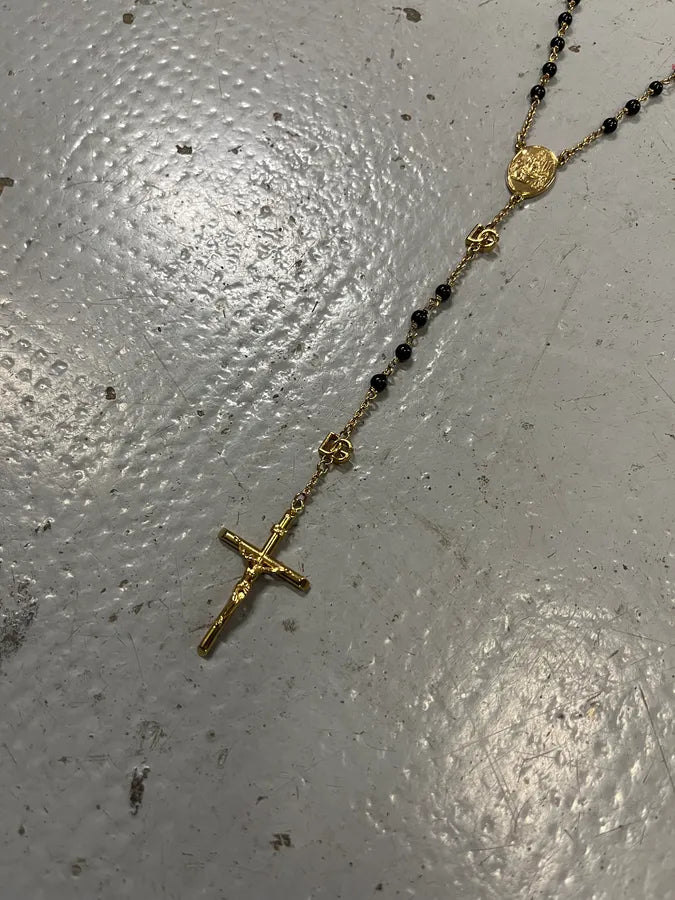 Dolce & Gabbana Cross Black & Gold Rosary Necklace TnBNImG 2