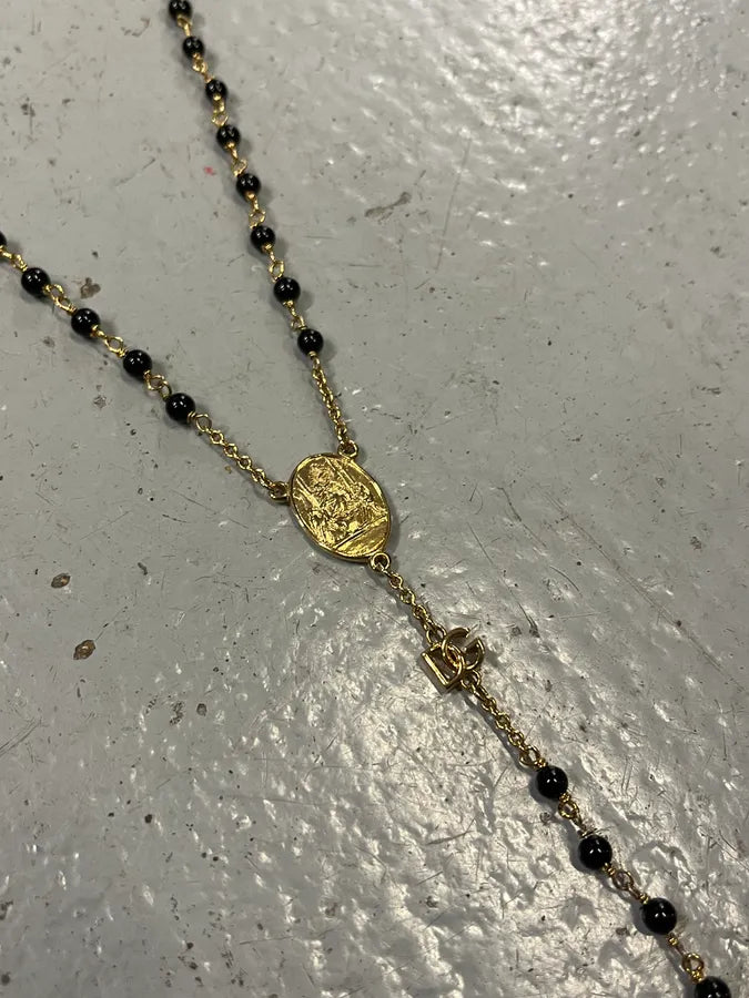 Dolce & Gabbana Cross Black & Gold Rosary Necklace TnBNImG 3
